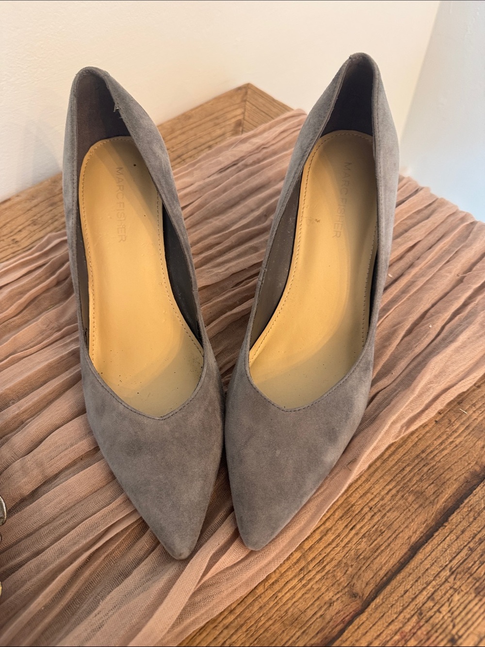 Marc Fisher Taupe Gray Suede Pointed-Toe Pumps